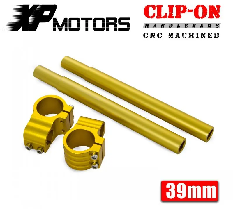 

A Pair Gold Motorcycle Racing  Billet CNC 39mm Clip On Handlebars 1" Bar Fits For Harley Davidson XL Sportster 88-Newer
