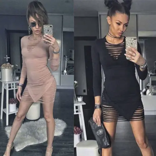 

Autumn Winter Mini Dress Hollow Out Fashion Lady Long Sleeve Bodycon Casual Party Evening Solid Sexy Vestidos
