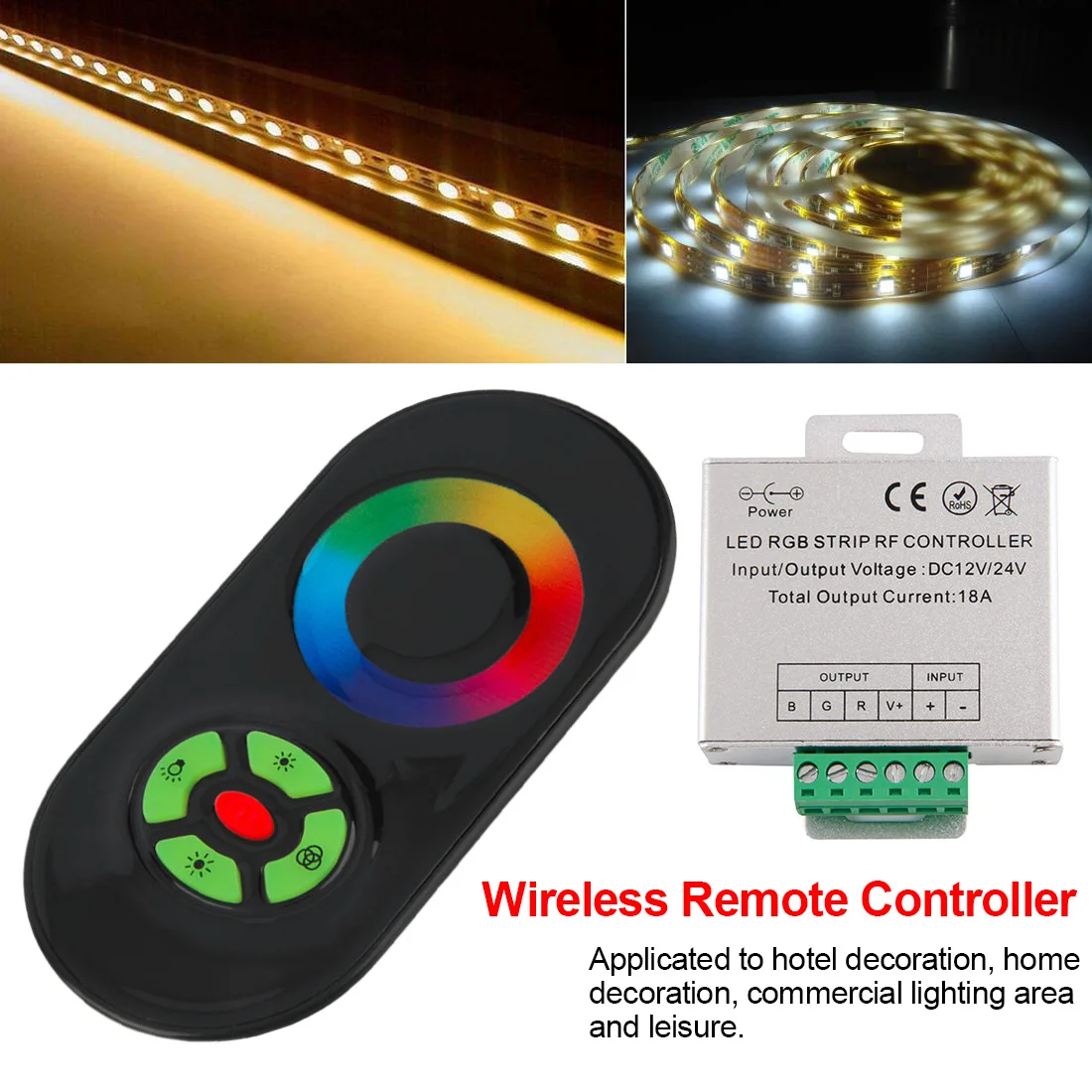 

RF Touch Panel Wireless Remote Controller For RGB LED Strip Light LED Modules 5 Keys DC 12V/24V