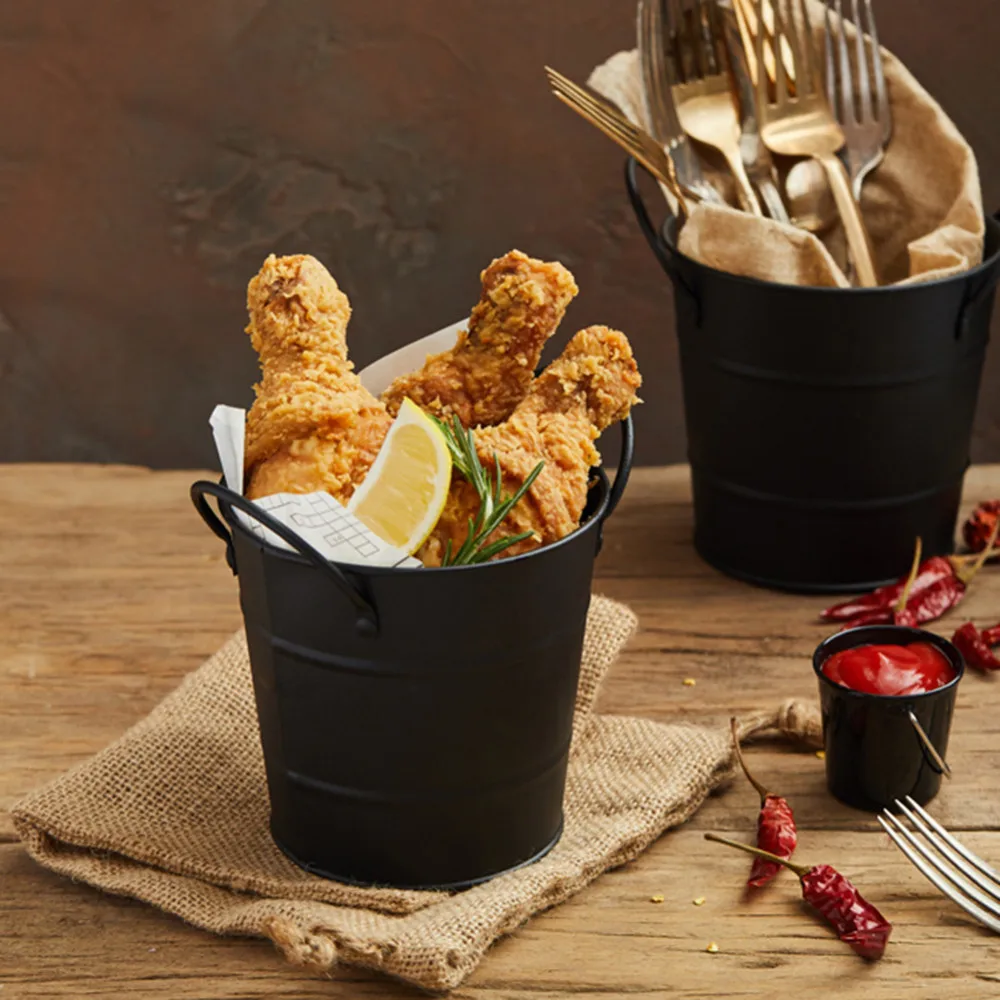 

Stainless Steel Double Ear French Fries Baskets Food Bucket Dinnerware Tableware Pail Multi - Purpose Baskets Snack Barrel New