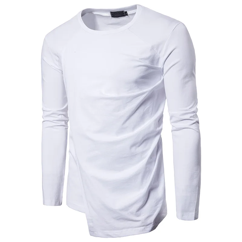 Mens Slant cut Bottom Cotton Long Sleeve T shirt 2017 Brand New