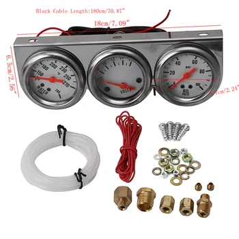 

1PC 12B(V) Car Gauge Sets Dash Panels Universal Oil Pressure Water Voltage Volt Triple Gauge Chrome Panel 2"qiang