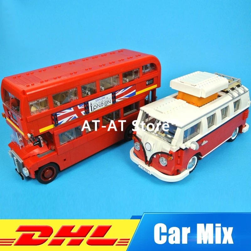 

LEPIN 21001 1354Pcs Volkswagen T1 Camper Van+LEPIN 21045 1716Pcs London Bus Model Building Kits Set Clone 10220 10258