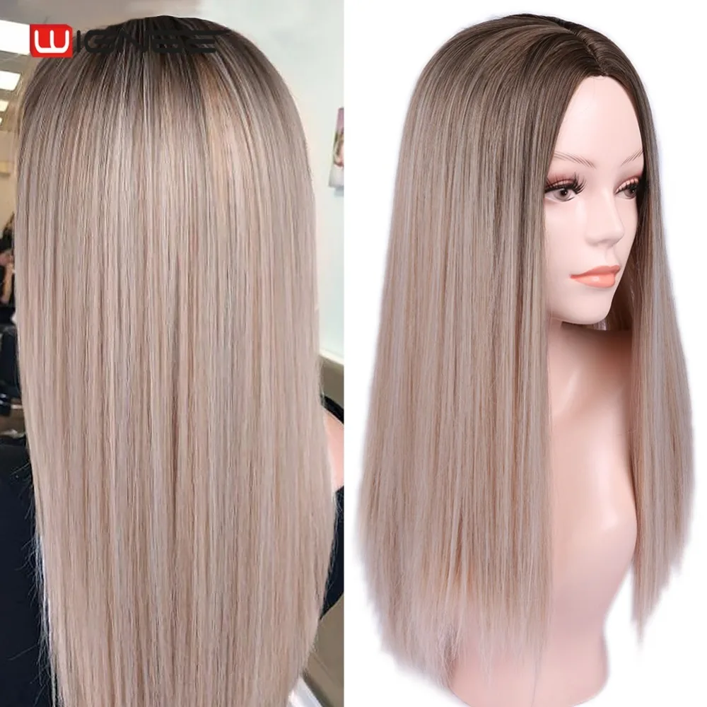 En Ligne Wignee cheveux longs raides partie moyenne perruque synthétique pour les femmes Ombre Baby Ash blond rose rouge marron bleu cheveux naturels femme perruque