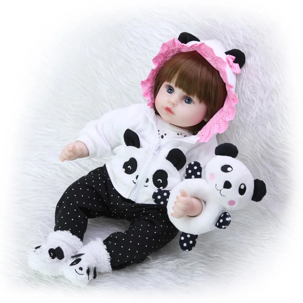 KEIUMI 18 ''новорожденный силиконовый Menina Reborn Baby Doll Милый Панда мультфильм Bebê день детей подарки с 3 шт. заколки для волос