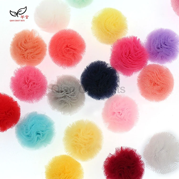 

250pcs of random mix colors Mini 2.5-3cm Tulle Puffs Tulle Pom Pom for Girls necklace hair accessories diy