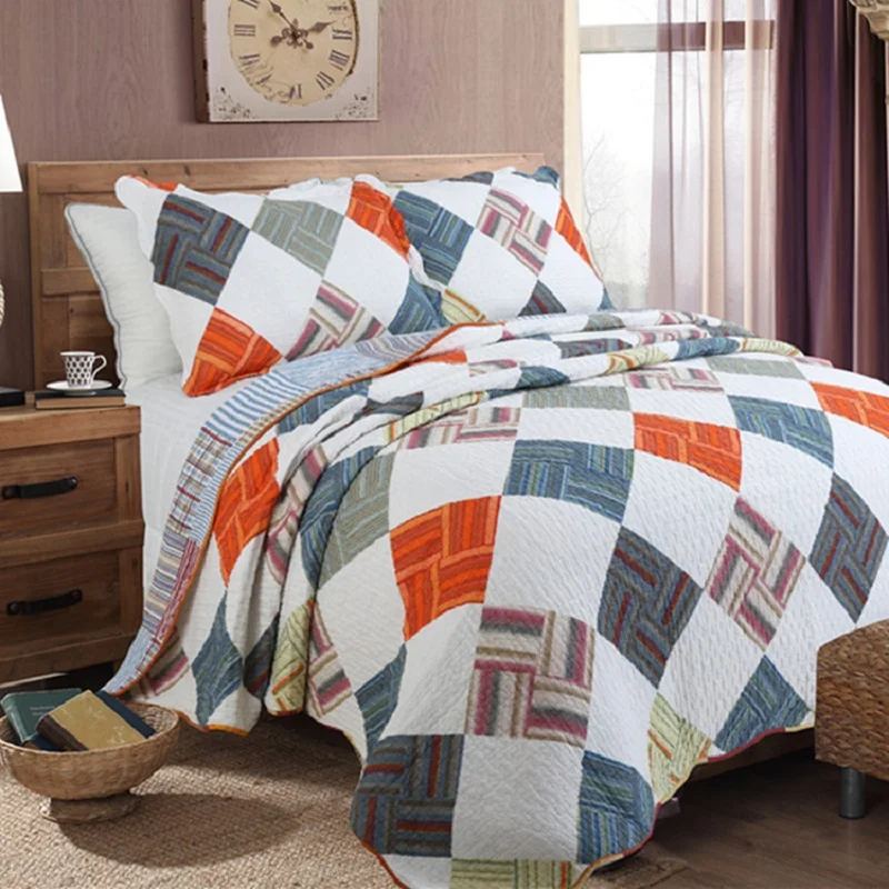 

CHAUSUB New Quality Quilt Set 3PCS Cotton Quilts Quilted Bedspread Cover Bed Sheets Pillowcase Blanket Coverlet KING Size