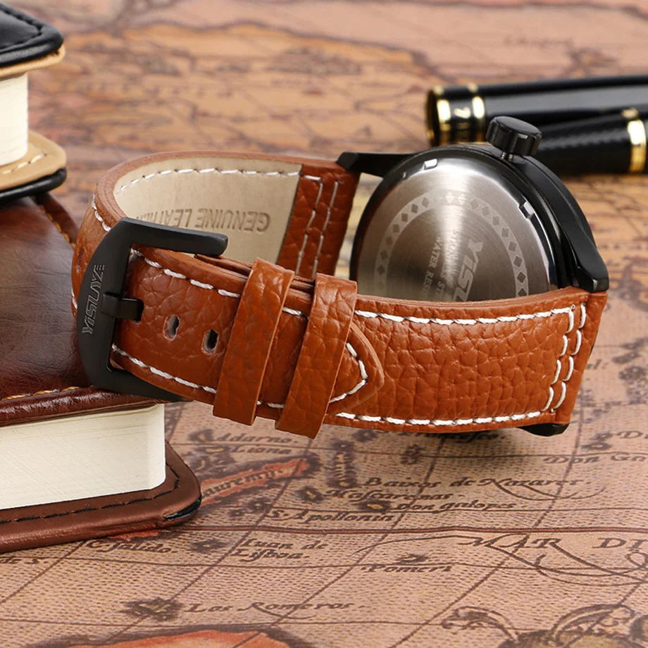 YISUYA Men's Sports Watch Luxury Date Genuine Leather Brown Wrist Watches Male Pilot Military Japan Quartz Watch Relojes  (13)