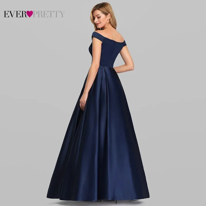 US $31.22 Navy Blue Satin Evening Dresses Ever Pretty Ep07934nb ALine VNeck Elegant Formal Long Dresses Vestidos De Fiesta De Noche 2020