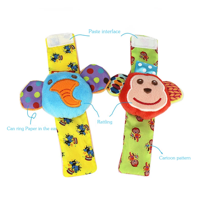 Мультяшные Игрушки для малышей 0-12 месяцев, мягкие детские погремушки-животные, детские плюшевые носки для новорожденных, детские игрушки с ремешком на запястье, детские носки