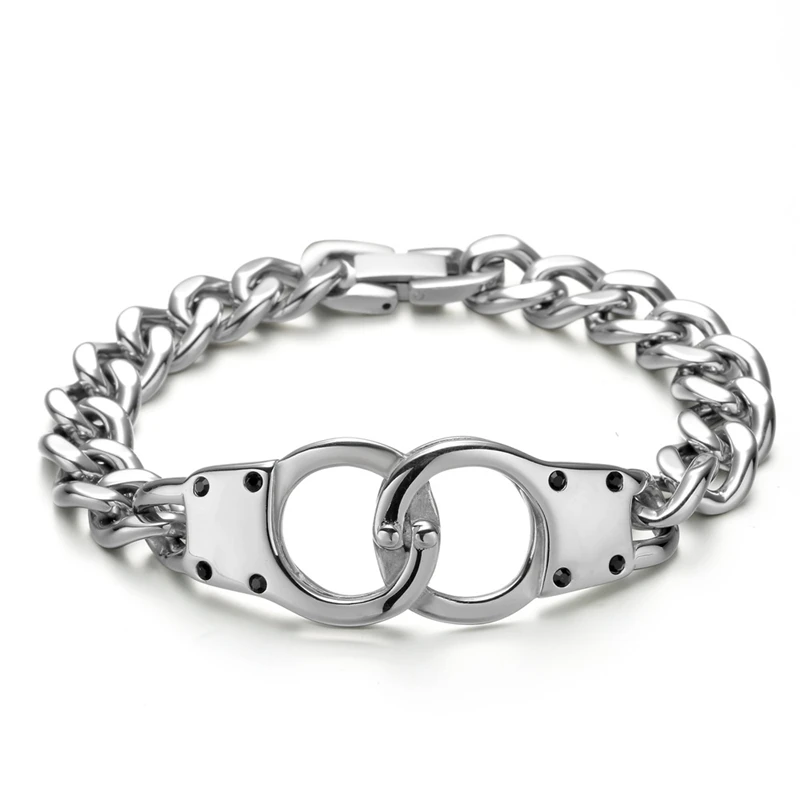 

1pcs, Handcuffs Bracelet Stainless Steel Chain Link Bracelet, Luxury Mens Charms Bracelets Vintage Fashion Jewelry