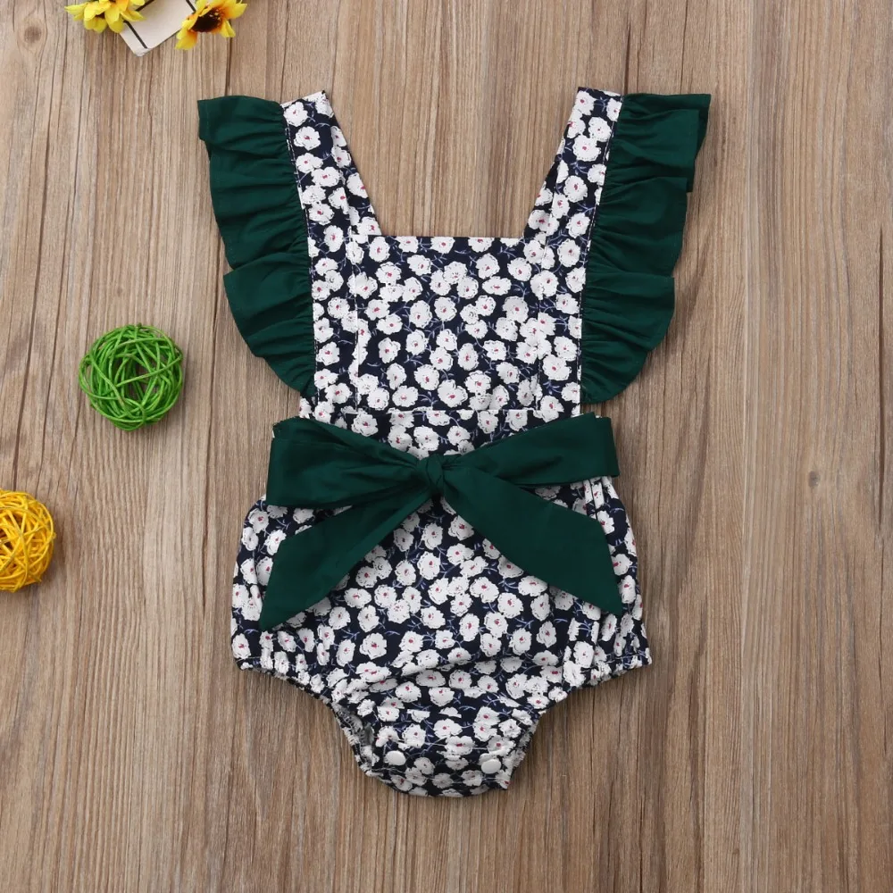 Детская летняя одежда 0-24 м для новорожденных девочек цветочные комбинезон с бабочкой комбинезон наряды sunsuit одежда пояс на завязках пояс Комбинезоны
