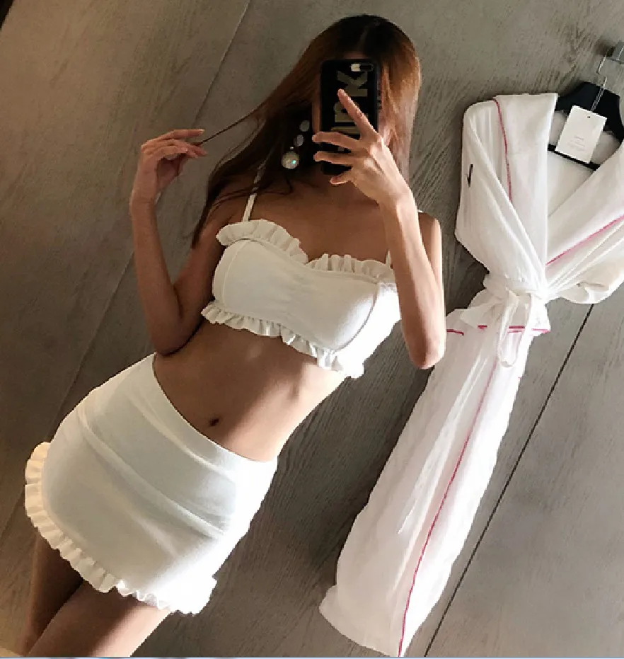 

Bikini Push Up Swimming Suit For Women Swimsuits Summer 2019 Swimwear Large Sexy Pure Coloured Splitd Skirt Korean Beach Solid
