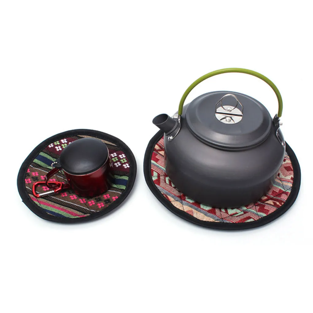 2pcs Outdoor Pot Retro National Wind Striped Circular Insulation Pads Heat Padin Mats & Pads