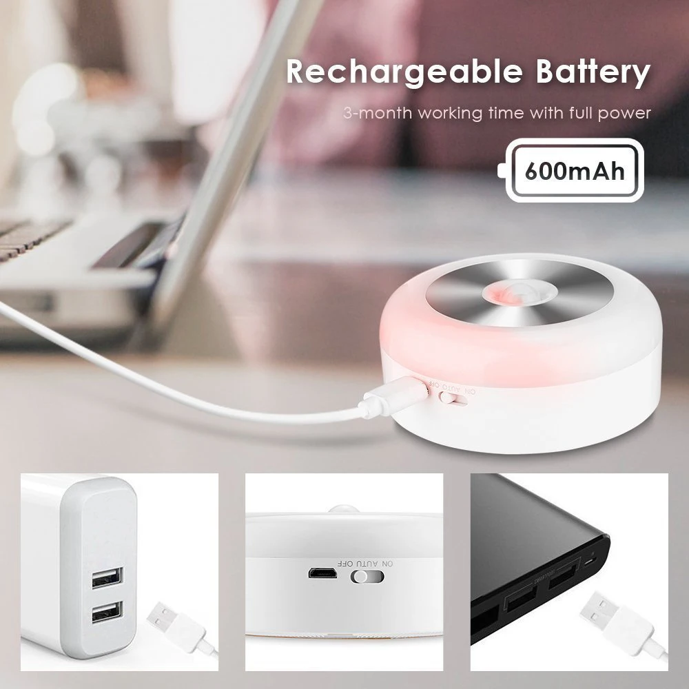  1/2/3PCS LED Sensor Cabinet Night Light Dual Induction USB AA PIR Infrared Motion Sensor White/Warm - 32948250409
