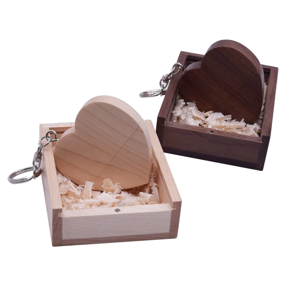 

Wooden USB+box 3.0 Over 10pcs Free Logo Usb FlashDrive 8GB 16GB 32GB 64GB Pendrive Photography Wood Heart Pen Drive Wedding Gift