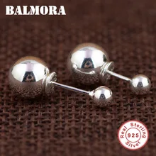 BALMORA, 1 пара, 925 пробы, серебряный, двойной шар, Ретро стиль, серьги-гвоздики для женщин, для влюбленных, особые подарки, простые, элегантные, модные ювелирные изделия
