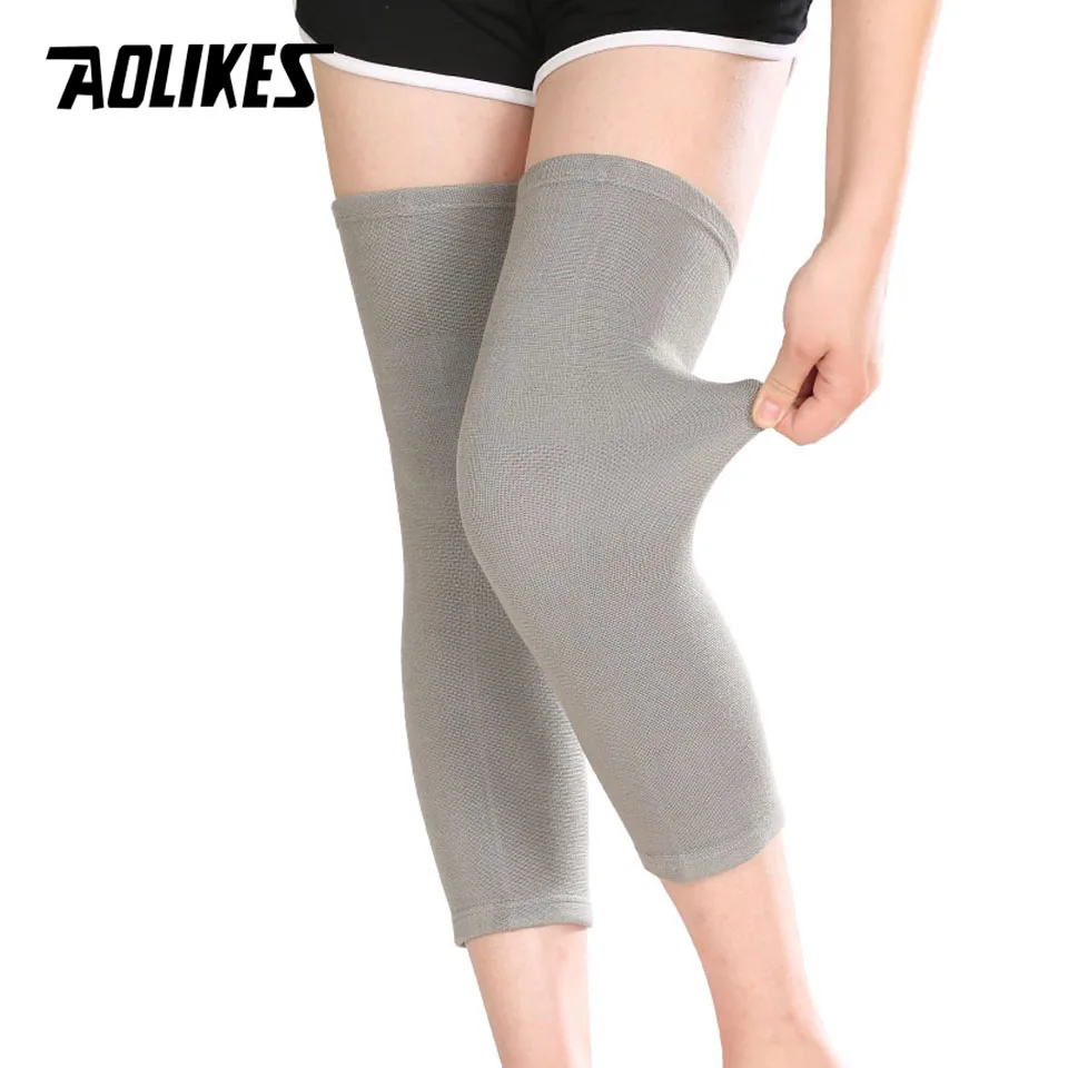 AOLIKES/1 пара теплых наколенников, Модальные латексные нити, дышащие наколенники для мужчин и женщин, велосипедные наколенники для защиты от артрита - Цвет: Grey