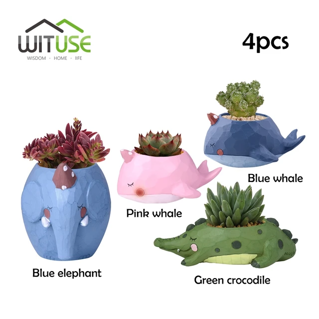 Wituse 4pcs Kawaii Creative Resin Flower Pot Animal Planter Garden Wituse 4pcs Kawaii Creative Resin Flower Pot Animal Planter Garden Succoulent Plant Bonsai