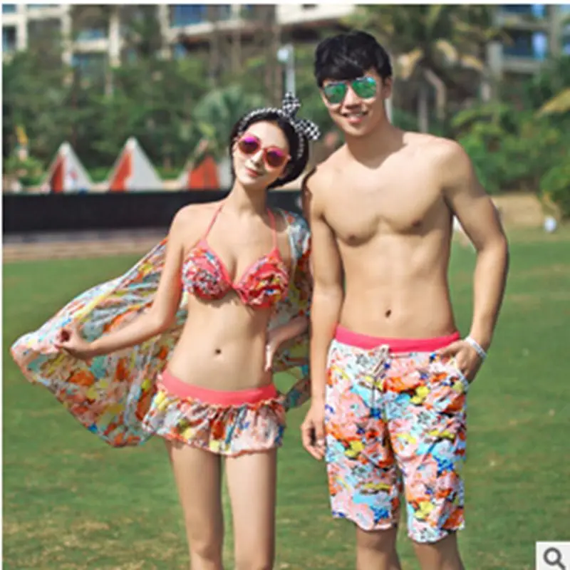 

Couple swimwear lovers swimsuit bikini set three pieces swimsuit summer beachwear man trucks bodysuit light quick dry cover ups