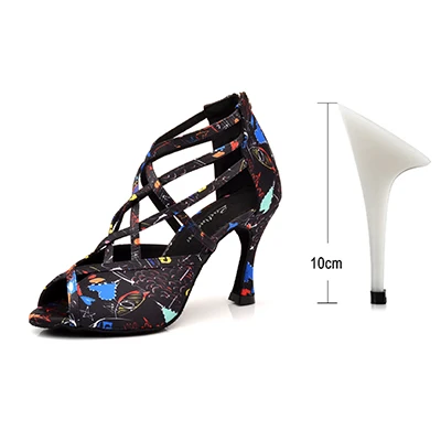 Ladingwu/Танцевальная обувь для сальсы; женские римские сапоги для девочек; обувь для латиноамериканских танцев; Новая современная сатиновый бальный танцевальная обувь с мягкой подошвой - Цвет: Black 10cm