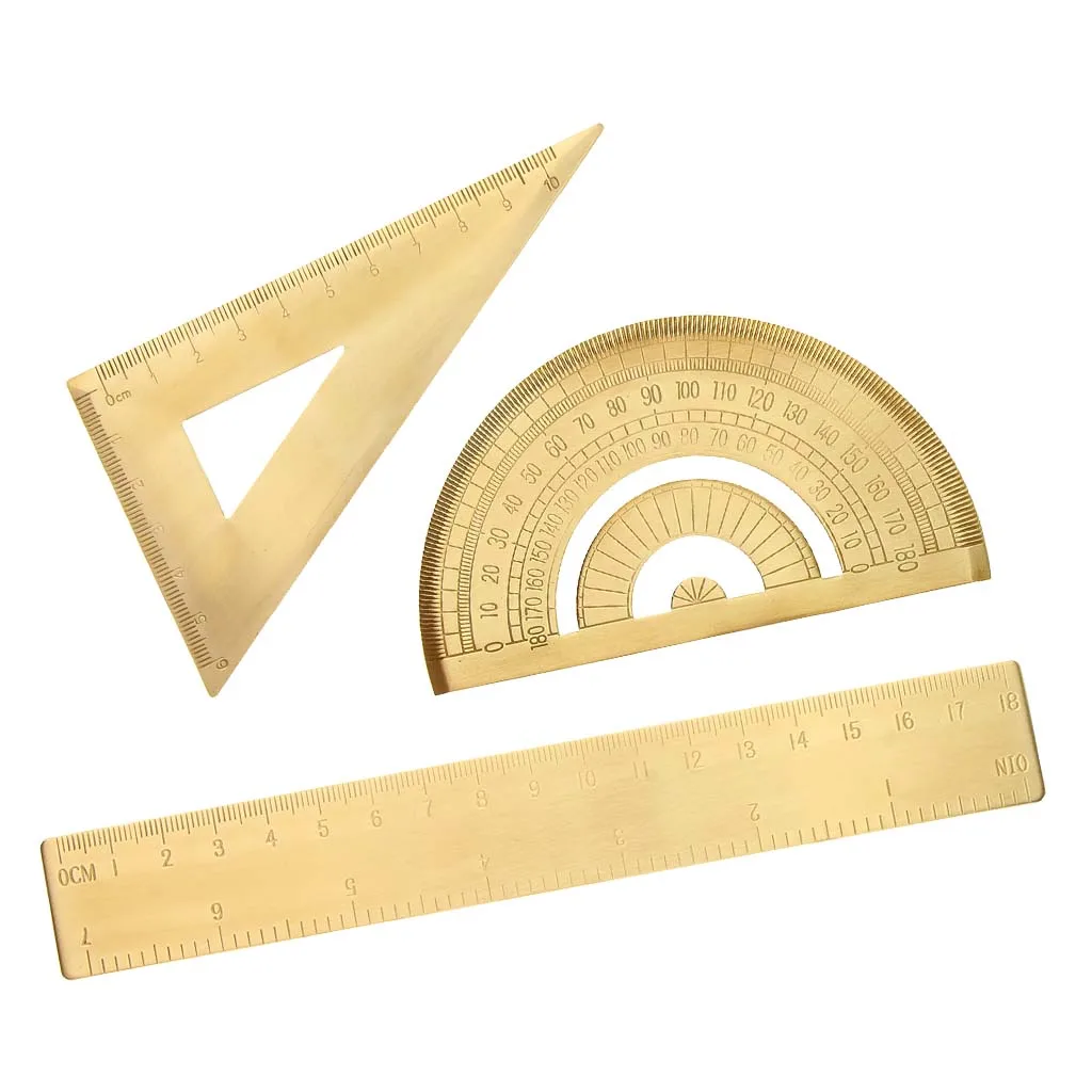 Solid Brass Metal Jewelry Design Math Geometry School Ruler Triangle Protractor Portable Measuring Jewelry Accessories