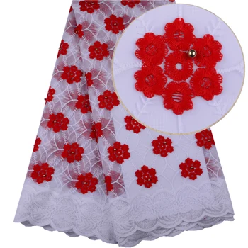 

Embroidery Fabric Mesh French Lace Woth Beads For Party Newest Design Milk Silk Lace With Stones For Party Dresses 1505B