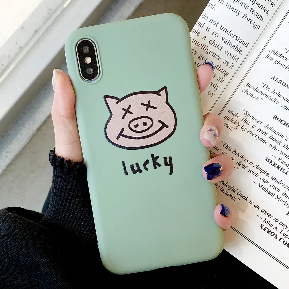 KIPX1075_8_JONSNOW Lucky Pig Pattern Case for iPhone 7 8 6S 6 Plus Soft Silicone Case for iPhone X XR XS Max Cartoon Painted Back Cover Capa Coque Fundas