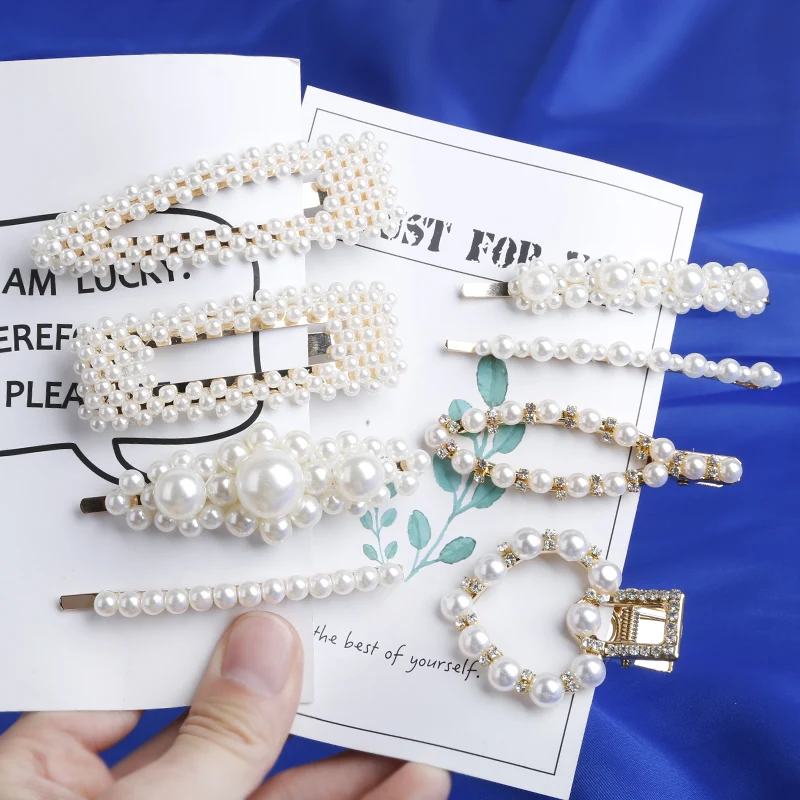 Fashion handmade Gold Color 1PC Pearl Imitation Hair Clip Snap Barrette Stick Hairpin Hair Styling Accessories For Women Girls