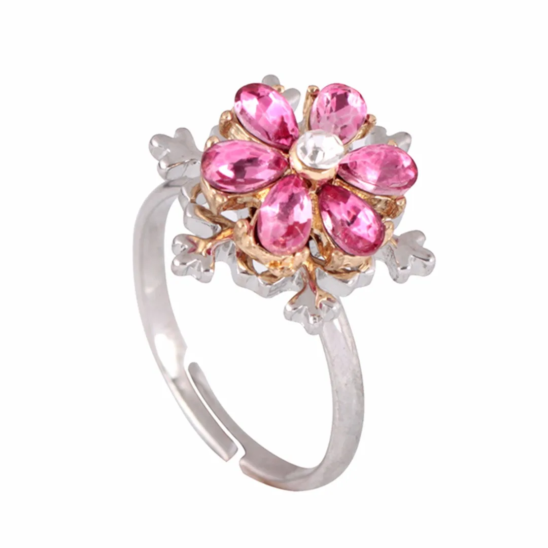 Chic Moveable Rotating Rings Shellhard Crystal Rhinestone Flower