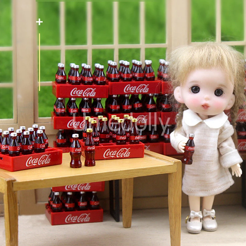 

1 Dozen 12pcs Mini Coke Drinks 1/12 Dollhouse Miniature Food for OB11 BJD Doll Drinks Bottle Pretend Play Kitchen Accessories