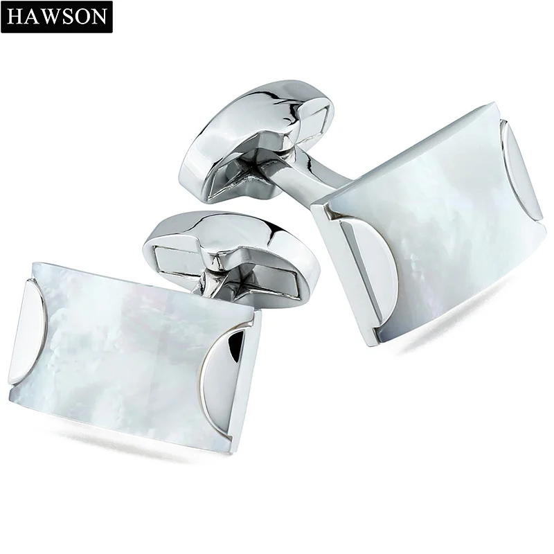 Cufflinks For Men with Gift Box, Handmade Rhodium Tone, Mother of Pearl, Match Suits Cuffs French Shirts Tuxedos HAWSON