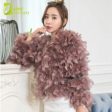 Модные осенне-зимние Лоскутные женские меховые пальто из страусиных перьев, короткие меховые пальто из натурального меха страуса, меховые куртки