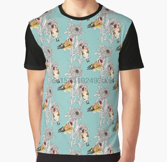 

All Over Print T Shirt Men Funny tshirt Goldfinches & Asters Graphic Women T-Shirt