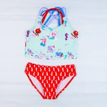 Бикини Детский комплект из двух предметов с рисунком русалки для девочек, купальный костюм для детей, пляжная одежда для морской жизни, купальный костюм, купальник для бассейна S91026X
