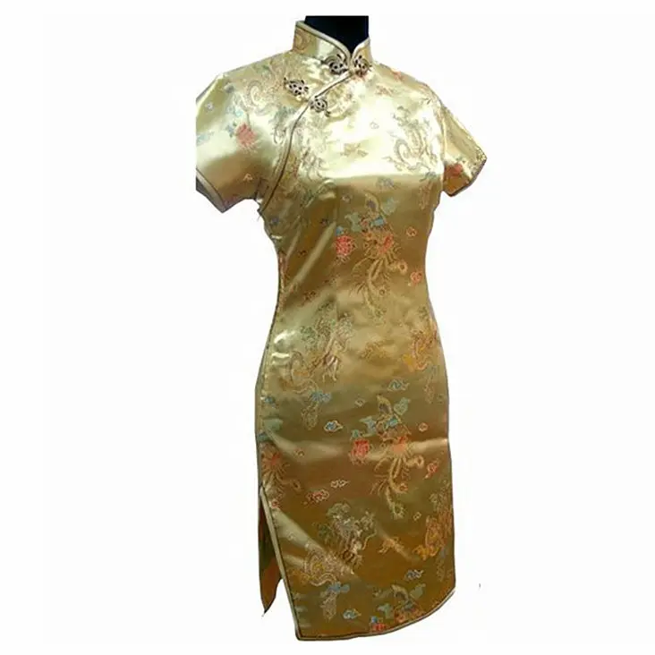 Женское вечернее платье Cheong sam светло синее мини из сатина и полиэстера Qipao Dragon