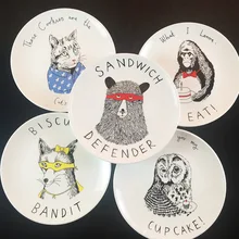 European Style 8*inch Dia Bone China Ceramic Flat Plates Cartoon Pattern Porcelain Tableware Salad Sushi Cake dish free shipping