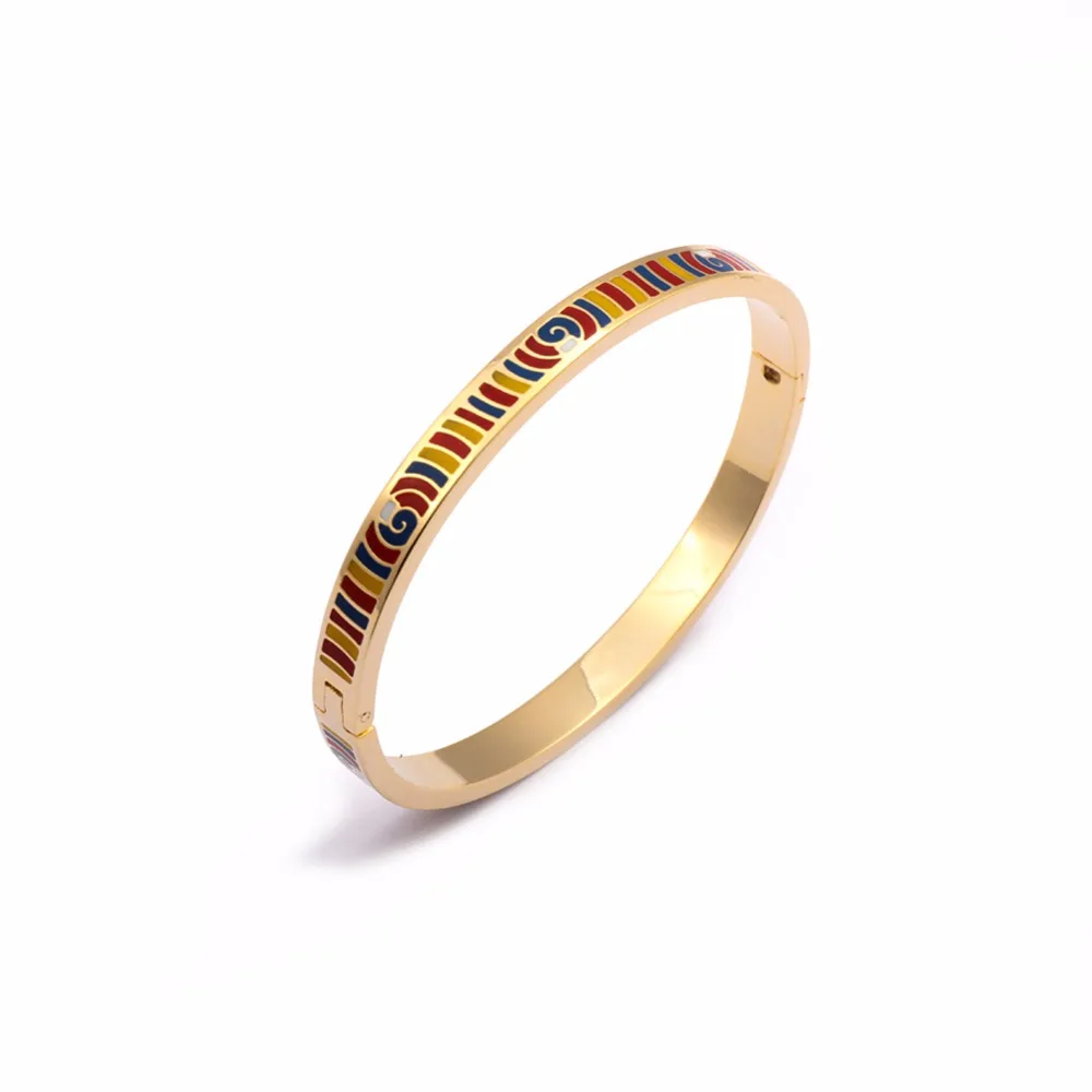Enamel Bangles Jewelry Gold 6mm Width Stainless Steel Bangle Opened Love Bracelets for Women