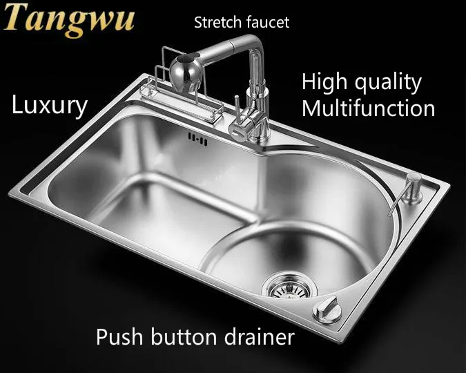Tangwu الراقية المطبخ بالوعة 0.8 ملليمتر الغذاء الصف الفولاذ المقاوم للصدأ الجدول التحكم إطلاق جهاز واحد الأخدود 72x45x22 CM Tangwu الراقية المطبخ بالوعة 0.8 ملليمتر الغذاء الصف الفولاذ المقاوم للصدأ الجدول التحكم إطلاق جهاز واحد الأخدود 72x45x22 CM