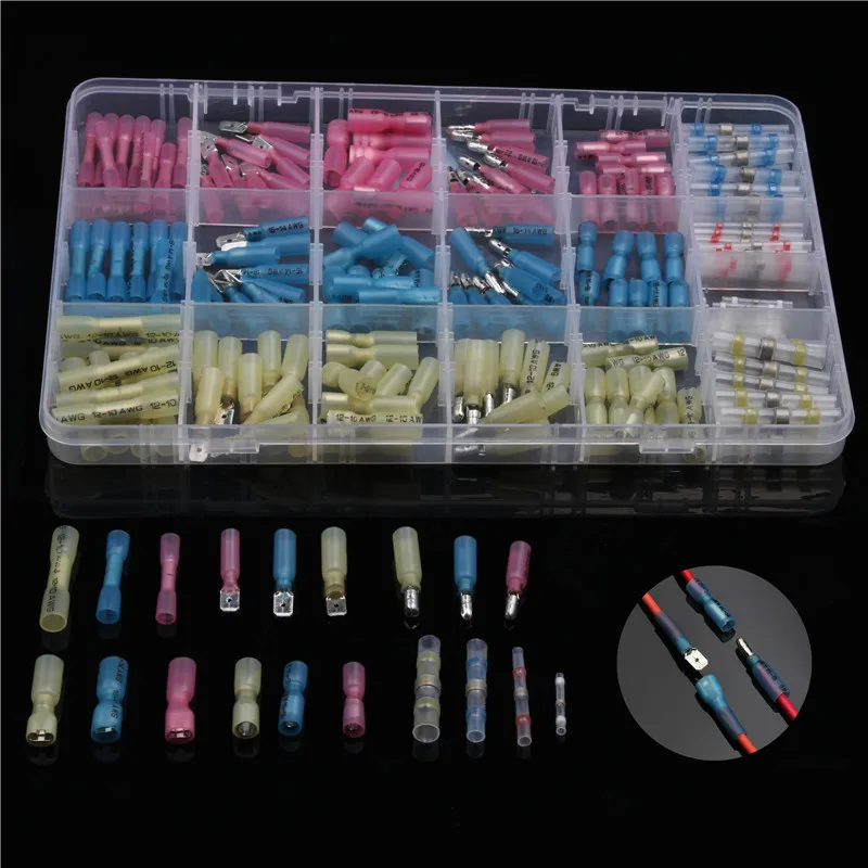 

200PCS Waterproof PE Heat Shrink Solder Seal Terminals Butt Spade Bullet Assortment Connectors Crimp Terminals Kit