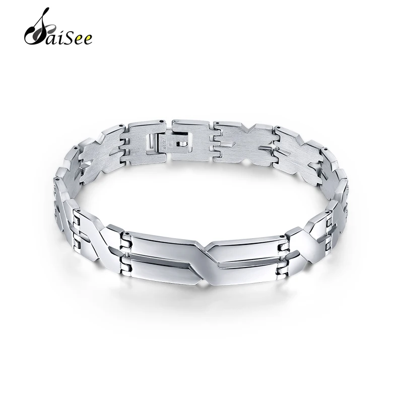 SAISEE New Arrival Stainless Steel Bracelets Men Chain Link Silver &amp Bangles Men's Cuff Wristband X Letter Bracelet | Украшения и