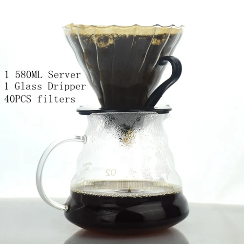 Bundle 1 Eco coffee V60 coffee Dripper 580 мл термостойкие серверные бумажные фильтры 40 шт. набор для самостоятельной сборки, аксессуары для баристы в запасе, Новинка - Цвет: Bundle 1