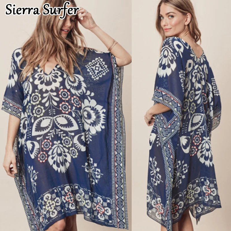 

Saida De Bath For Beach Dress Cover Ups Swimwear Up To Outings Beachwear Ladies Kaftan New Navy Flower Chiffon Loose Skirt Beach