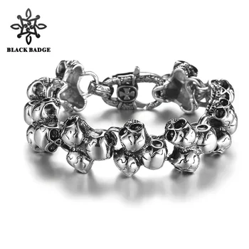 

Men Stainless Steel Titanium Jewelry Several Skull Skeleton Silver color Bracelet 316L Stainless Steel Hip Hop Bracelet