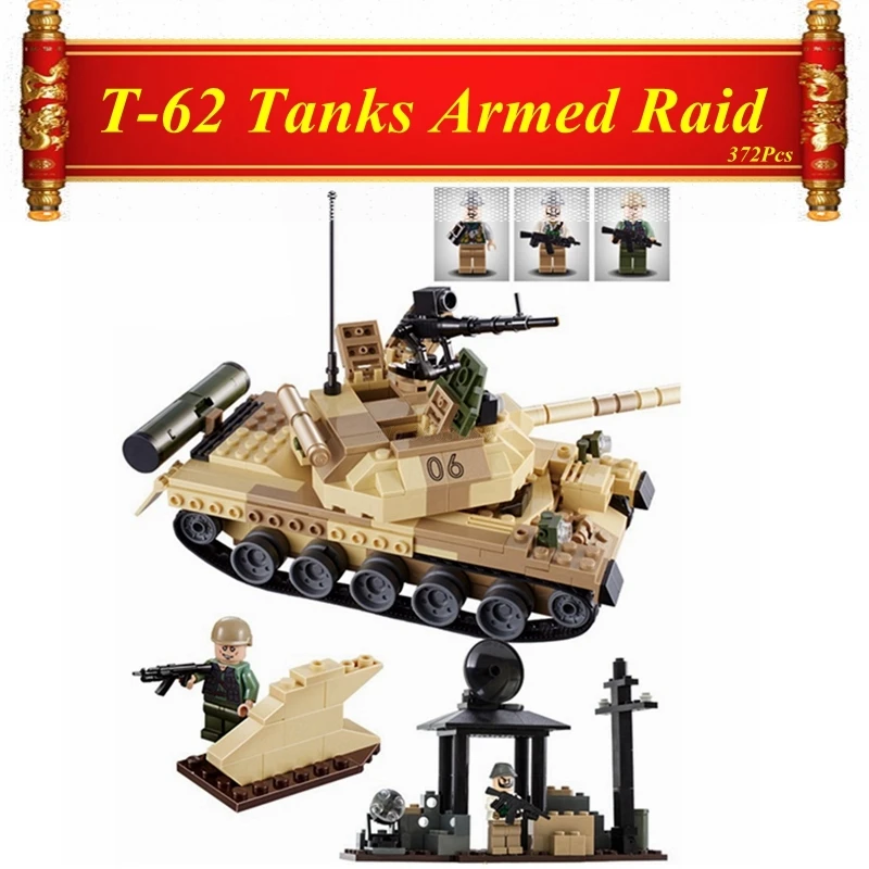 

372Pcs DIY Legoing Military T-62 Tanks Armed Raid Model Building Blocks Toys for Children Compatible Legoing Juguetes Brinquedos