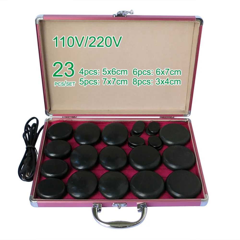 

23pcs/set Hot Stone Massage Set Heater Box Relieve Stress Back Pain Health Care Acupressure Lava Basalt Stones for Healthcare