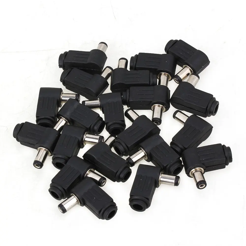 

Black and Silver Soldering 5.5 x 2.1mm Male Plug 90 Degree Right Angle L Jack DC Power Tip Connector Adapter Pack of 20