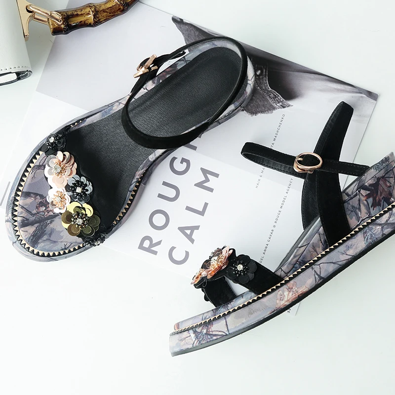 Casuales Mujer Sandalias Las Plataforma Cómodos Señoras Mujeres Nuevo 2019 Flor Zapatos Gamuza Esrfiyfe Negro De verde Verano Chico La Cuña Tqw6S8t