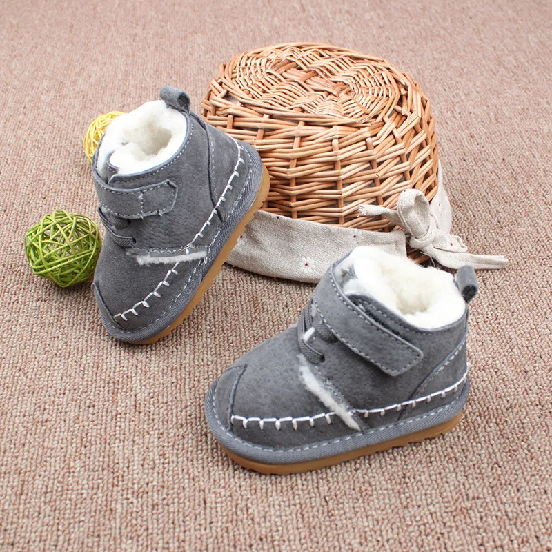 XQT.GZ Winter Baby Girl Shoes Plush 50% Wool Inside Warm Boots Toddler Shoes Genuine Leather  Baby Shoes Cow Muscle Shoes