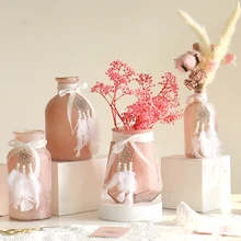 Современная розовая Стеклянная Ваза Красивая Милая Мини Маленькая ваза ремесла Цветочная ваза Свадебные вазы для украшения стола украшение дома